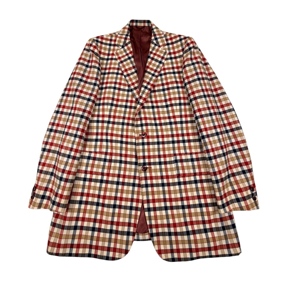 1970s Hart Schaffner Marx Plaid Gingham Cotton Blend Blazer 40R Country Disco